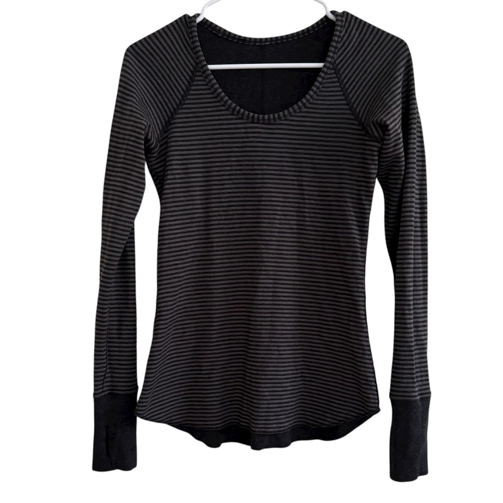 Lululemon Open Your Heart Reversible Striped Gray Long Sleeve Top Thumb hole XS - Picture 2 of 9